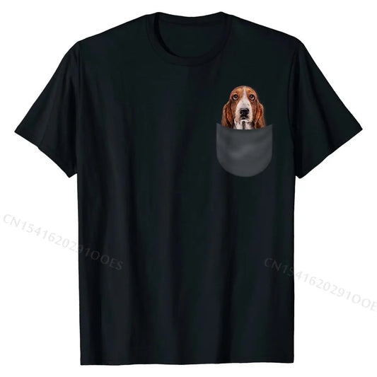 Basset Hound Gazing Out from Pocket T-Shirt