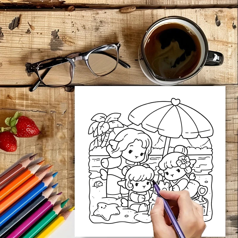 28 Pages Hawaii Style Coloring Book for Adult | Colouring Book, Drawing Supplies for Christmas, Thanksgiving