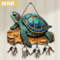 2D Flat, Oceanic Beauty Sea Turtle Wall Art Sculpture - Rustic Wooden Key Hanger with 4 Hooks, 9.06x11.81inch, Multifunctional