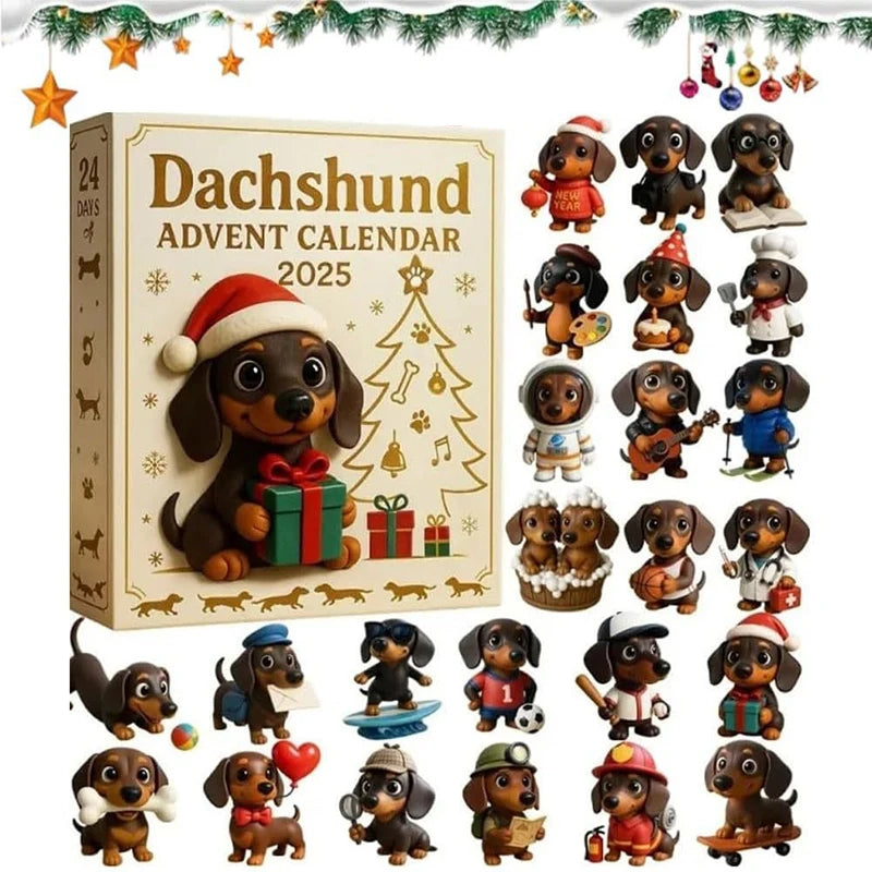 2025 Dachshund Advent Calendar 24 Days Christmas Countdown Cute Acrylic Holiday Tree Decoration for Dog Lovers