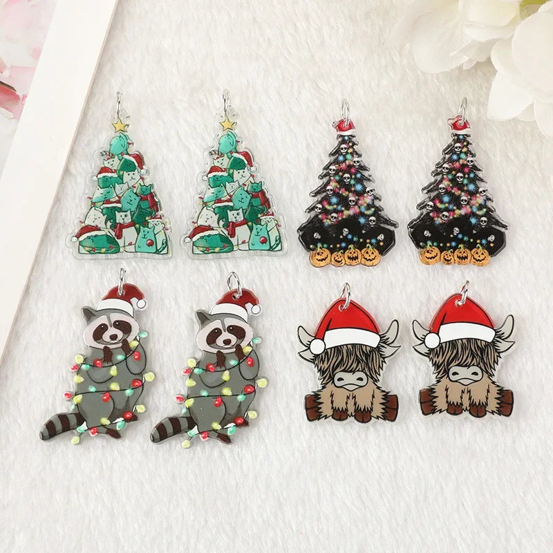 Yak Raccoon Christmas Tree Acrylic Charms Wholesale Bulk for Earring DIY Accessories 5PCS/LOT