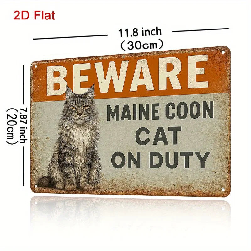 "Beware of Maine Coon Cat on Duty" Wall Art Sign