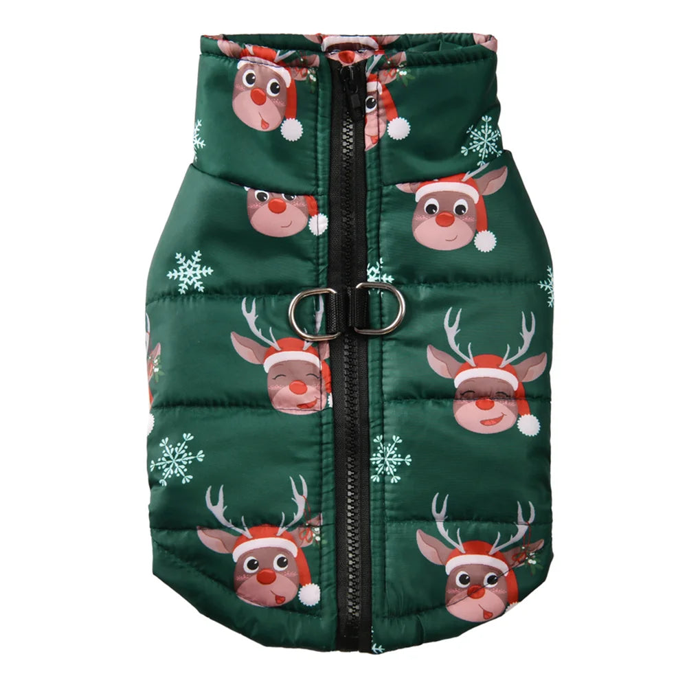 Christmas Dog Costume For Winter Festival Party Pet Jacket For Small Medium Dogs New Year Snowman Print Dogs Outfits With D-ring