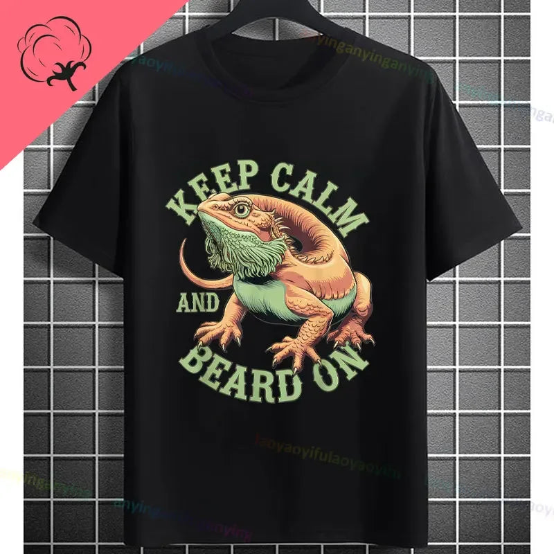 Men's "Bruh" Bearded Dragon Graphic T-Shirt Pure Cotton Short-sleeve Humor Style Tee Perfect Gift for Reptile Lovers