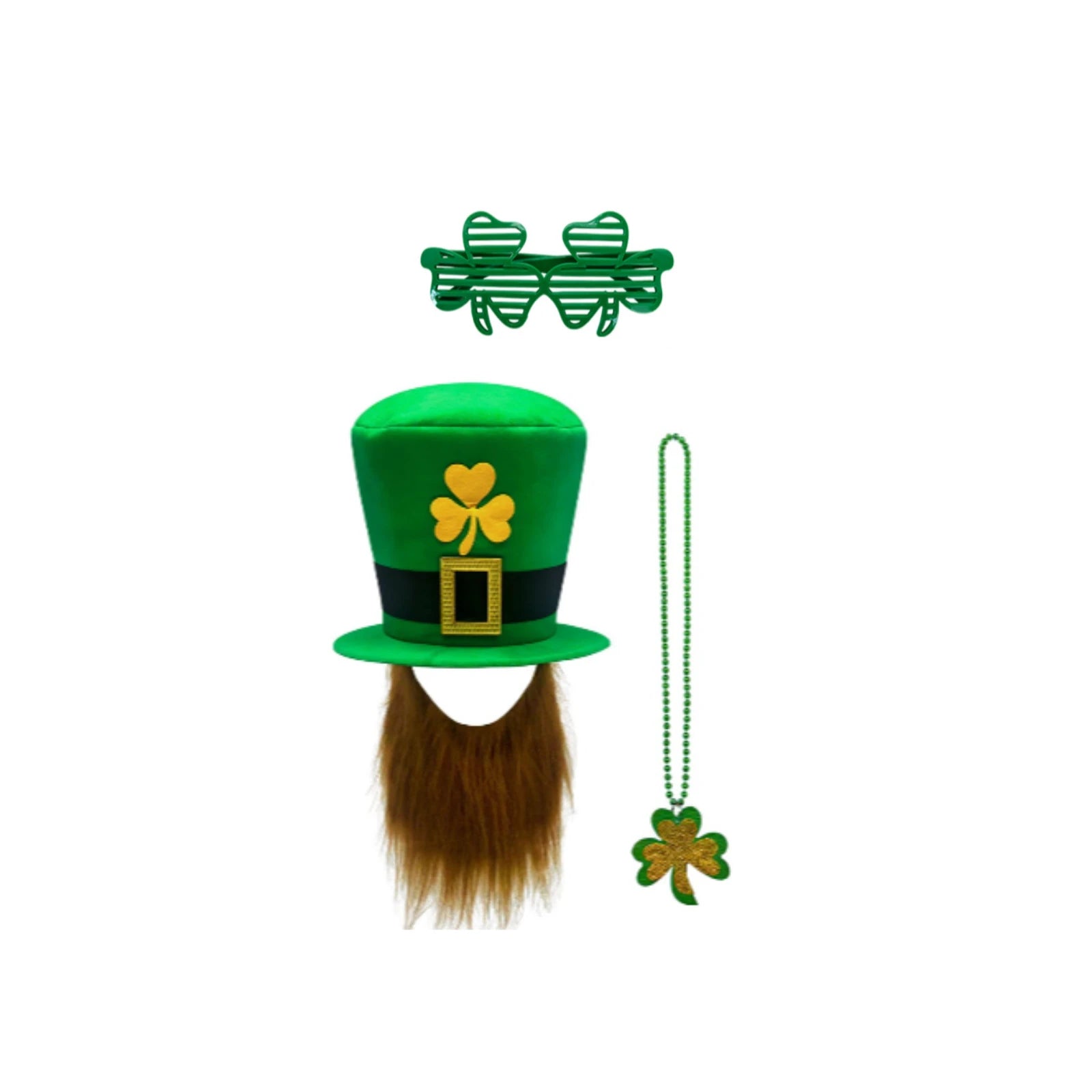 St Patrick's Day Costume Set 5 Pieces with glasses cloak Socks necklaces Shamrock Hat Irish Faux Mustache Sets Home Party Decor