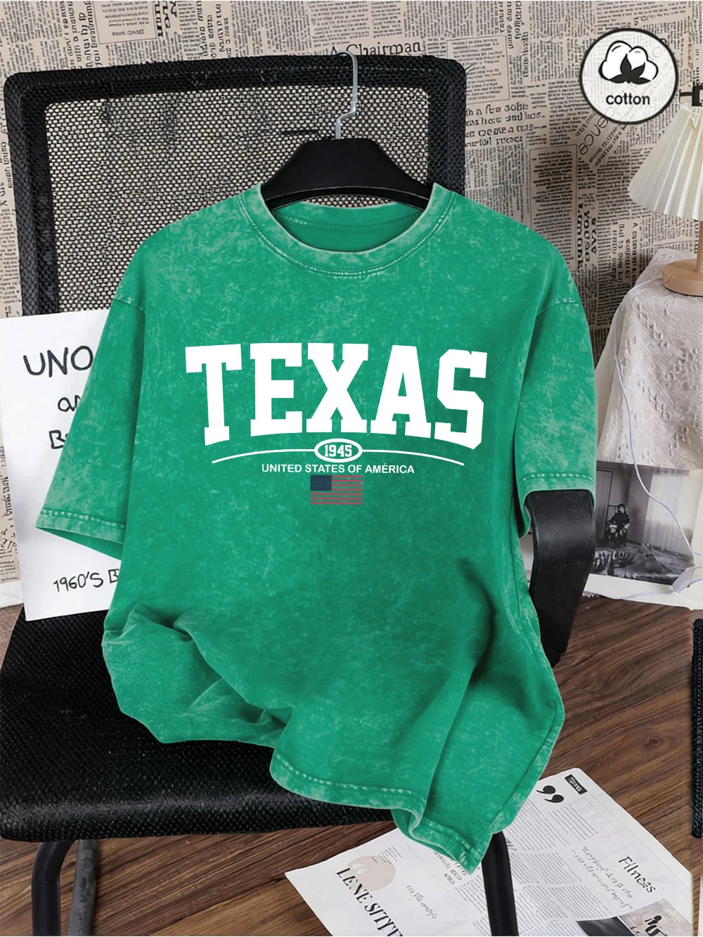 Texas Usa City Letter 1945 Prints Washed T-Shirts Mens Oversized Cotton T Shirt Summer O-Neck Short Sleeve Tops Casual Male Tees