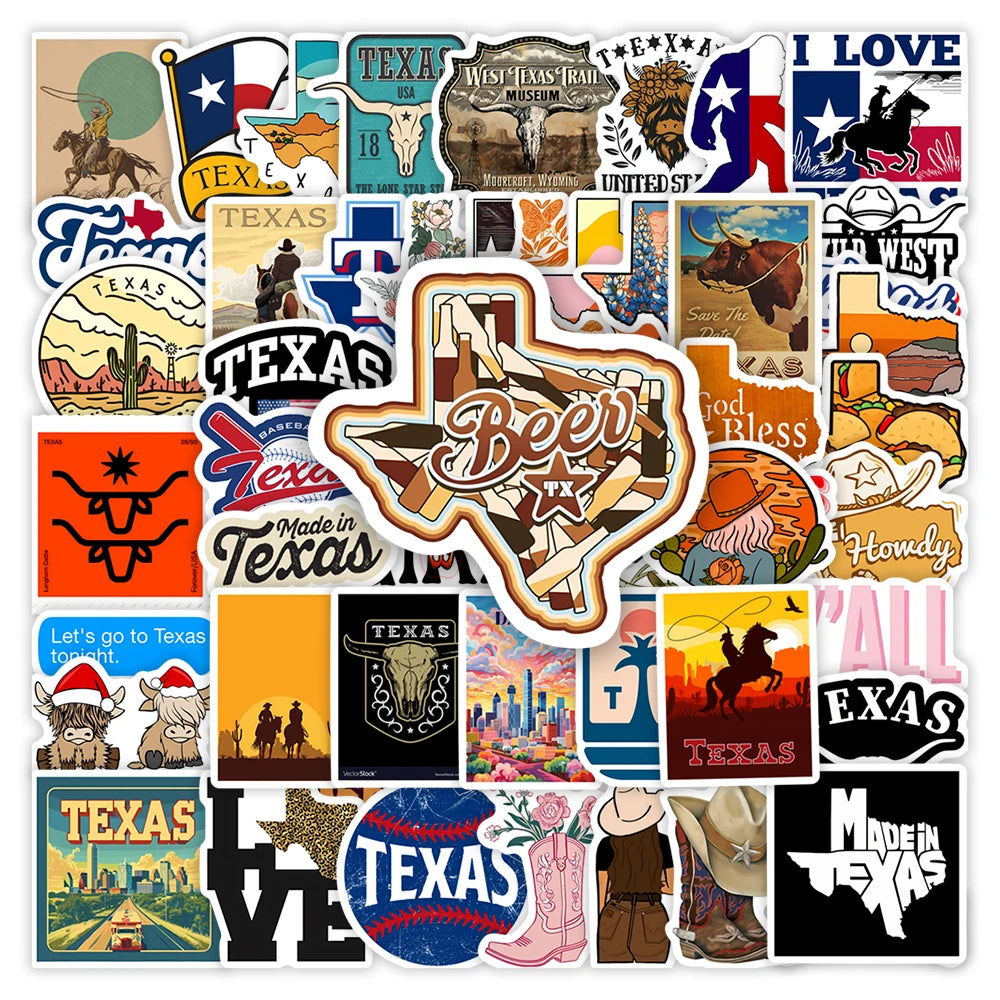 Texas State Logo Stickers Art Clipart Collection DIY Toys Waterproof Decal for Laptop Scrapbook Phone Bottles Luggage Decorative