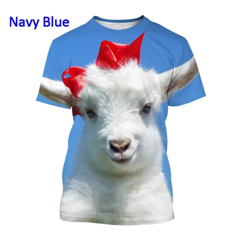 Animal Goat Graphic T Shirt For Men Funny Sheep 3D Print T-Shirts Summer Fashion Unisex Street Round Neck Short Sleeve Kids Tees