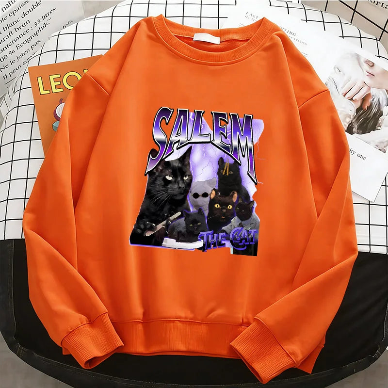 Black Cat Design Printed Hoodies