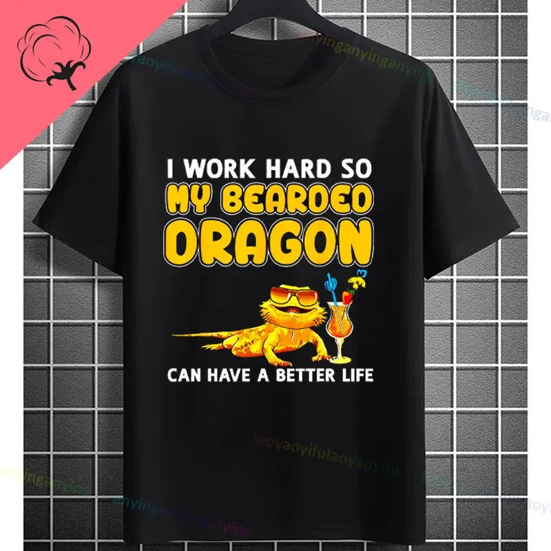 Men's "Bruh" Bearded Dragon Graphic T-Shirt Pure Cotton Short-sleeve Humor Style Tee Perfect Gift for Reptile Lovers