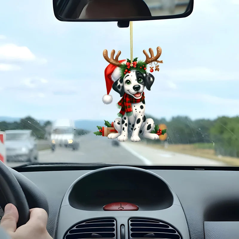 2D Christmas Dalmatian Dog Pendant Xmas Spotted Dog Flat Acrylic Keychain Charm,for Car Mirror,Bags,Festive,Gift & Decor
