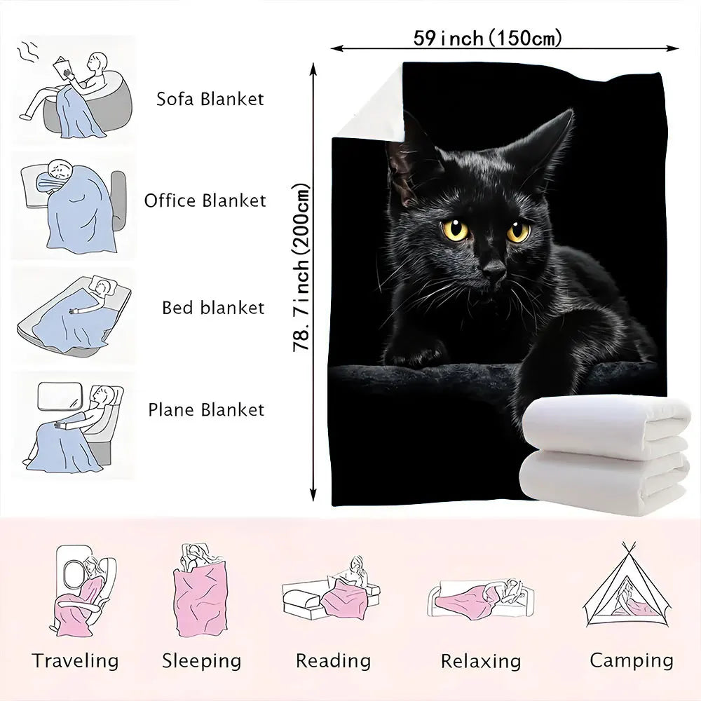 Black Cat Printed Throw Blanket