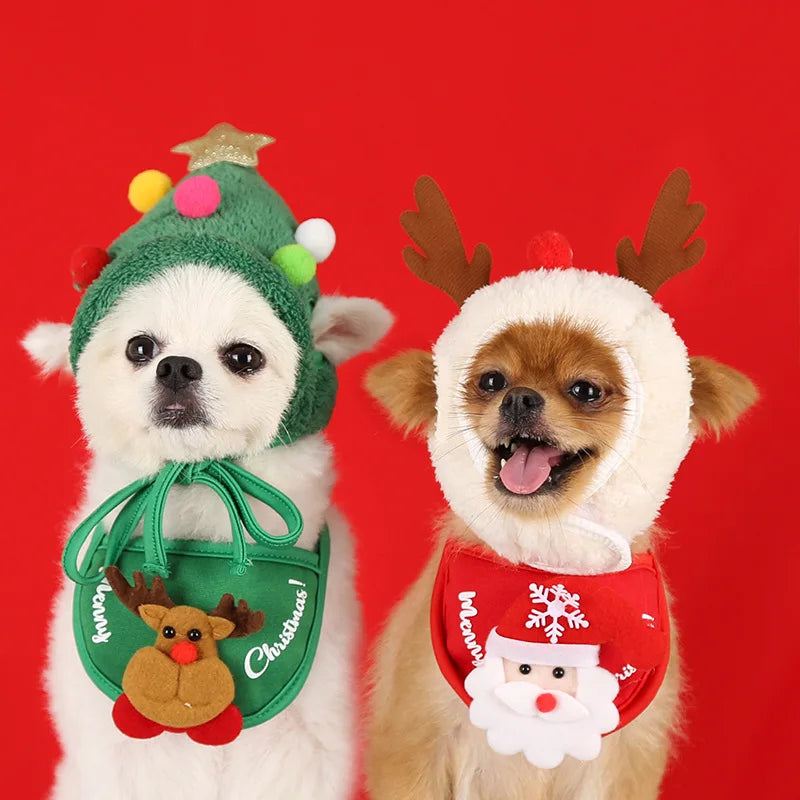 Christmas Santa Hat Dog Christmas Outfit Costume Hat and Scarf Winter Pet Accessory for Small Medium Large Dog