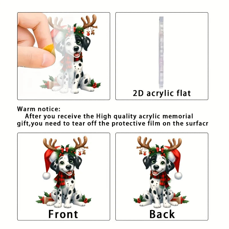 2D Christmas Dalmatian Dog Pendant Xmas Spotted Dog Flat Acrylic Keychain Charm,for Car Mirror,Bags,Festive,Gift & Decor