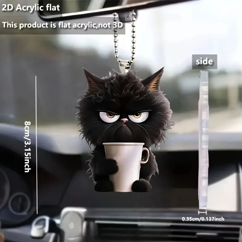 Fun Coffee Black Cat Keychain Versatile Charm,Cute Cartoon Kitten 2D Flat Acrylic Pendant,For Car,Bag,Festive,Party,Gift & Decor