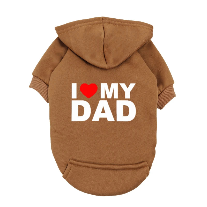 "I Love My Dad" Dog Hoodie - Small Medium Breed Puppy Sweatshirt - Cute Pet Father's Day Gift