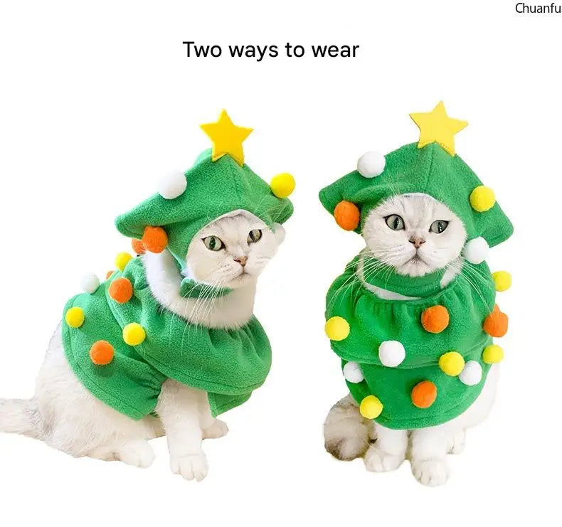 Christmas Pet Costume, Dog Cat Xmas Tree Outfit, Adjustable Warm Puppy Kitten Clothes, Hooded Pet Suit, Funny Festive Pet Dress