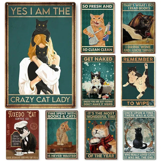Black Cat Art Decor Home Metal Tin Sign