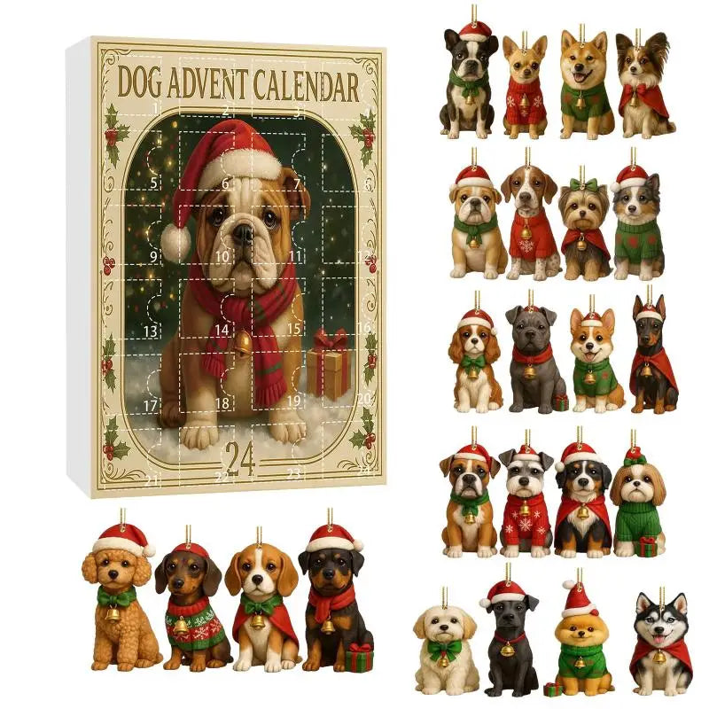 Christmas Advent Calendar 2025 for Dog Afficionados - 2D Acrylic Dog Tree Decorations, 24-Day Festive Countdown Treat