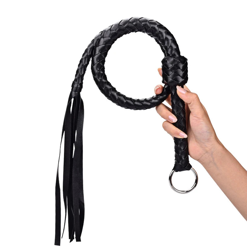 116CM Horse Whip PU Leather BULLWHIP HorseRiding Equestrian Training Whip with Iron Hoop Handle