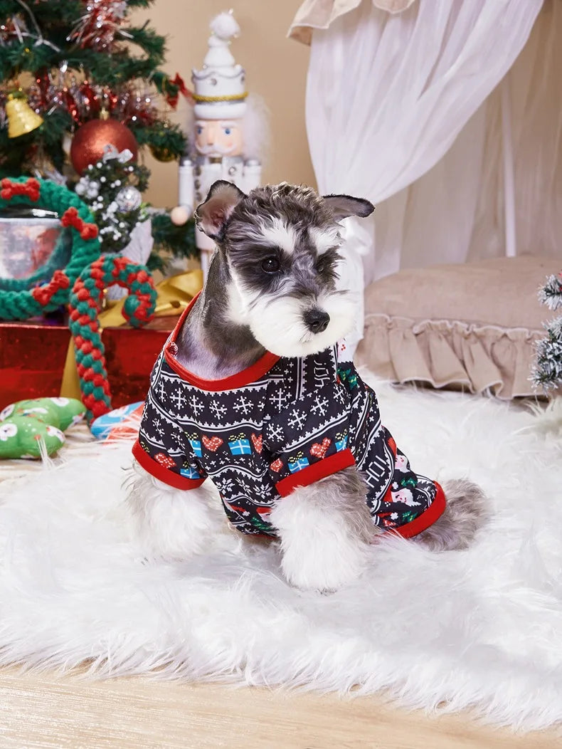 Christmas Dog Cat T-Shirt Cute Holiday Print Pet Clothes for Small Dogs, Teddy, Cats - Festive Xmas Apparel Supplies Dog Hoodies
