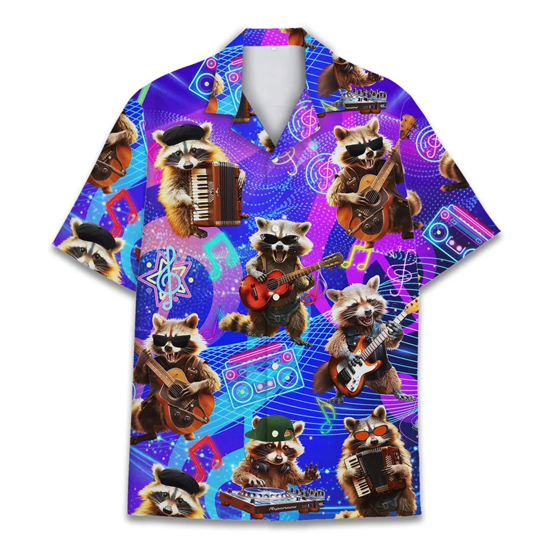 Funny Raccoon 3D Print Shirts For Men Hawaiian Casual Short Sleeve Lapel Blouse Women Kids Summer Holiday Short Sleeved Shirt