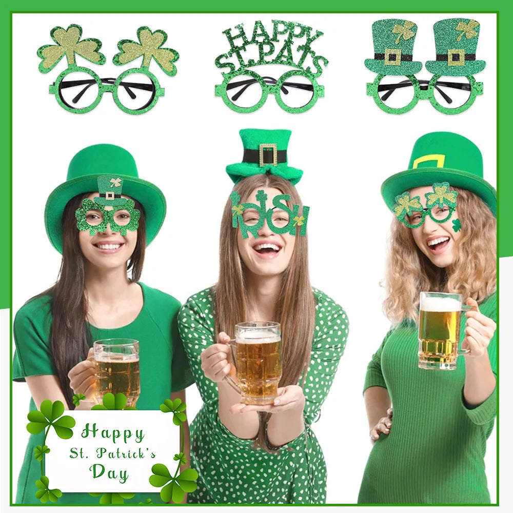 St. Patrick's Day Decorative Kids' Dress up Frame Green Hat Clover Plastic Glasses Frame 2025 Theme Irish Celebration Accessory