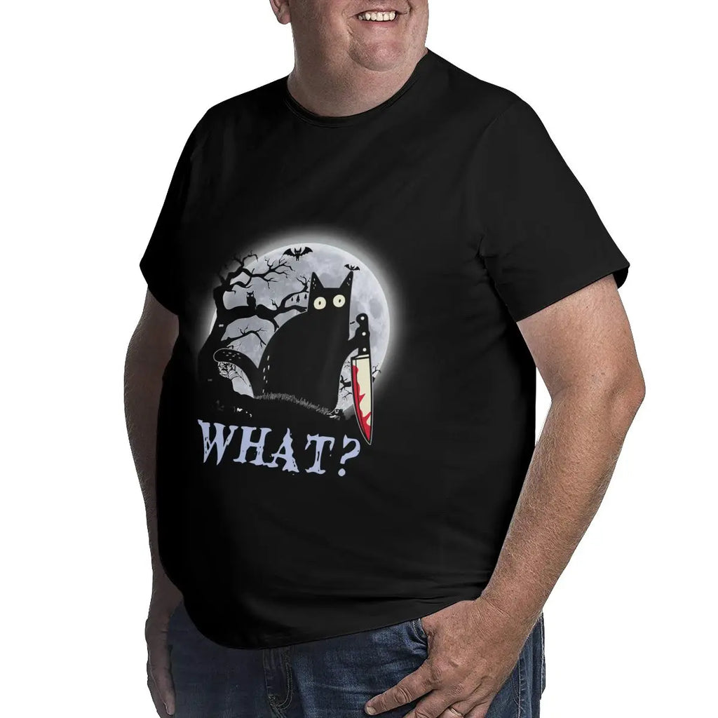 Cat What Murderous Black Cat With Knife T-Shirts for Men Kitten Lovers Cotton Big Tall Tees Short Sleeve T Shirt Big Size 6XL
