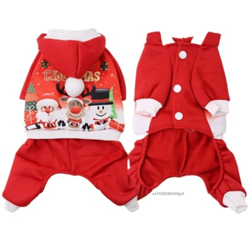 Christmas Dog Costume Festive Red Hoodie with Antlers Pet Outfit Winter Cozy Coat for Small Puppy Chihuahua Yorkshire