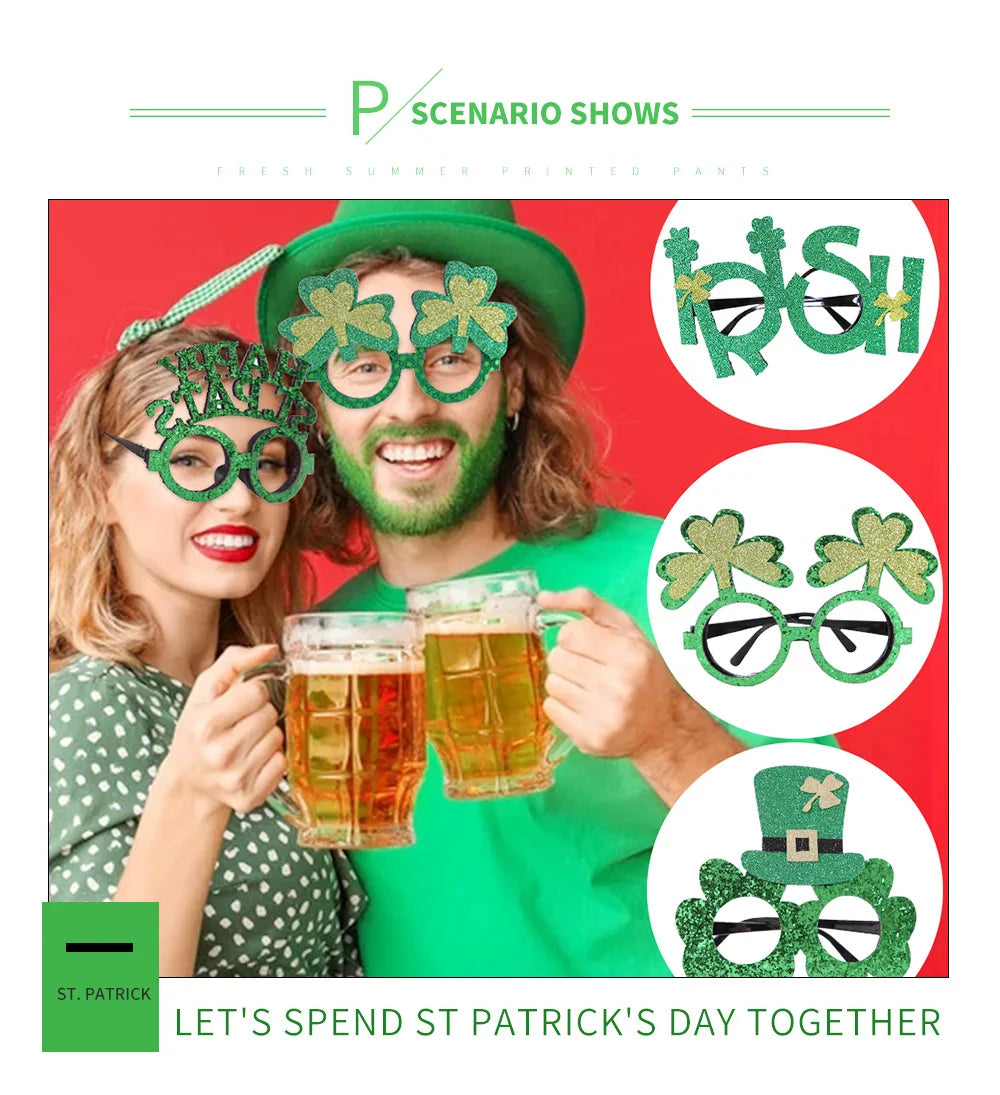 St. Patrick's Day Decorative Kids' Dress up Frame Green Hat Clover Plastic Glasses Frame 2025 Theme Irish Celebration Accessory