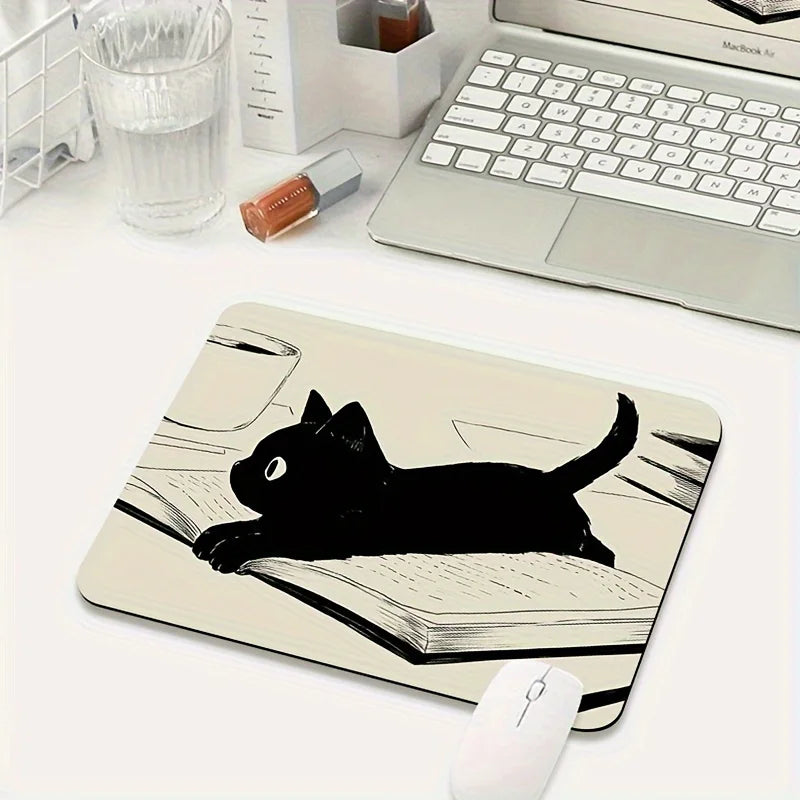 Black Cat Illustration Mouse Pad