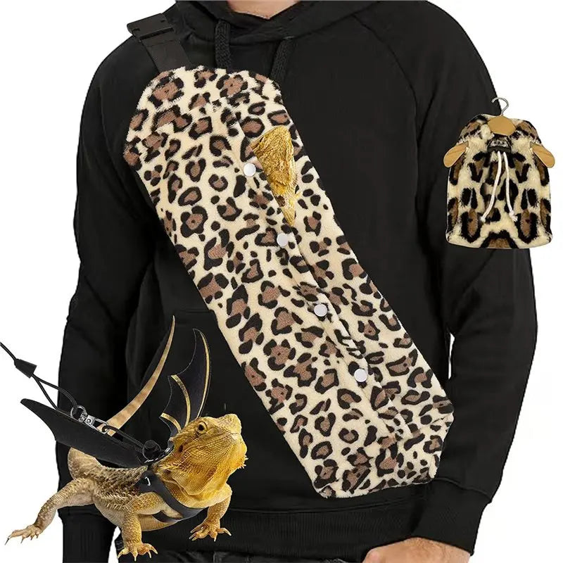 SOFT-Adjustable Harness With Leather Wings And Sling Bag, Bearded Dragon Leash And Harness Set, Beardie Carrier, Lizard