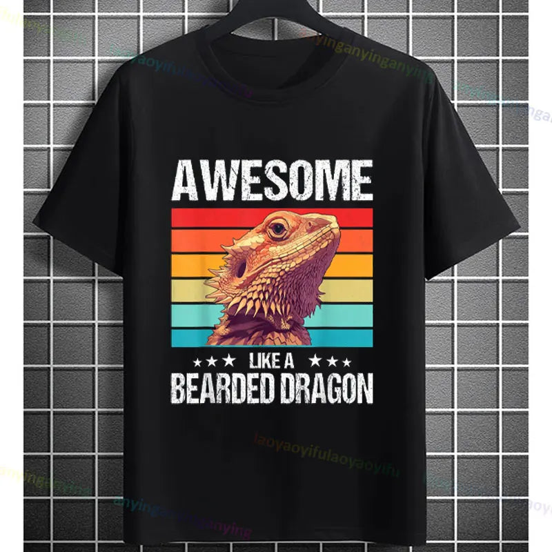 Men's "Bruh" Bearded Dragon Graphic T-Shirt Pure Cotton Short-sleeve Humor Style Tee Perfect Gift for Reptile Lovers