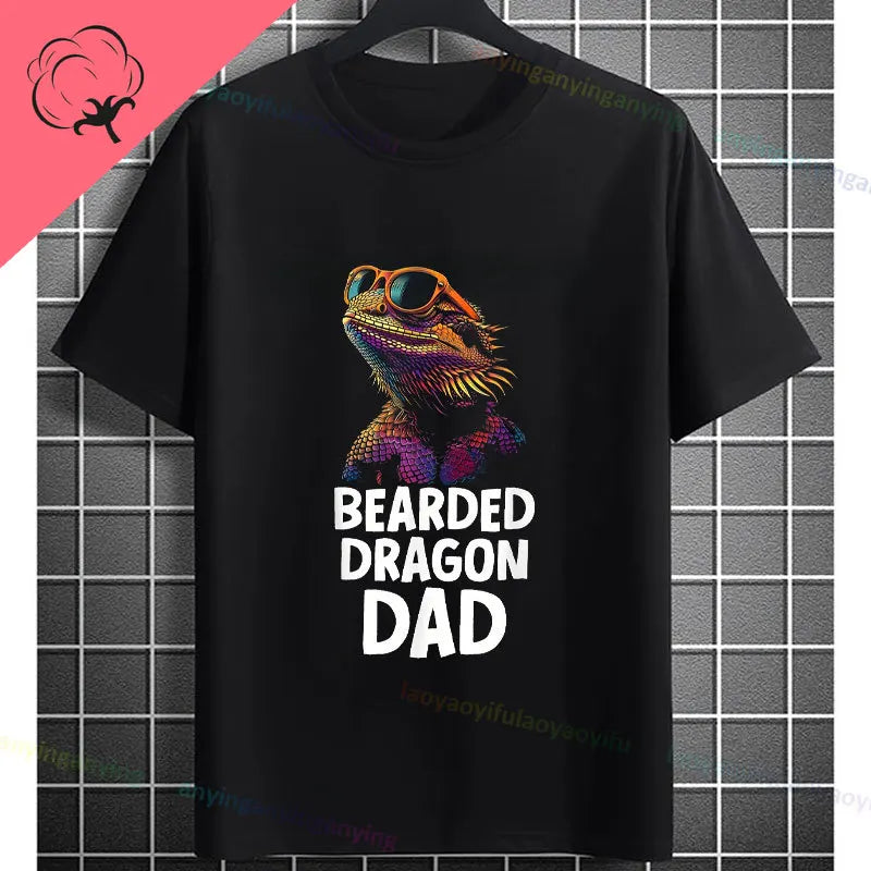 Men's "Bruh" Bearded Dragon Graphic T-Shirt Pure Cotton Short-sleeve Humor Style Tee Perfect Gift for Reptile Lovers