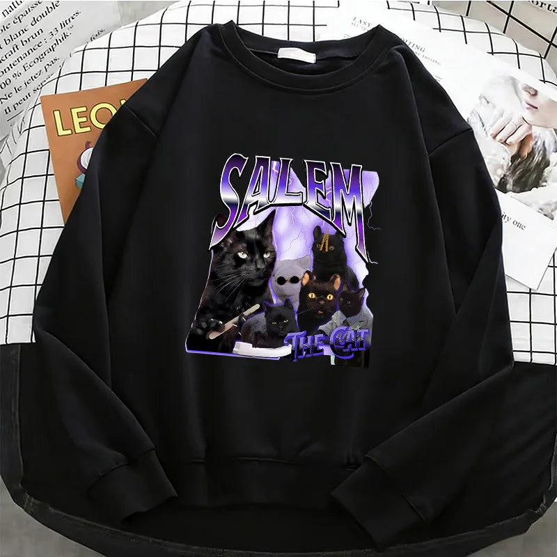 Black Cat Design Printed Hoodies