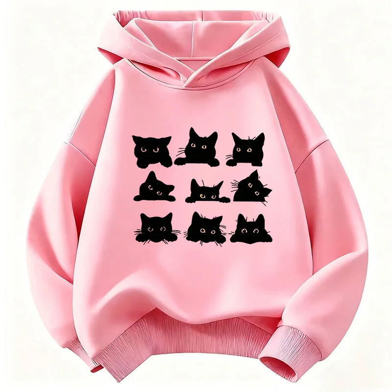 Cute Black Cat Graphic Kids Hoodies