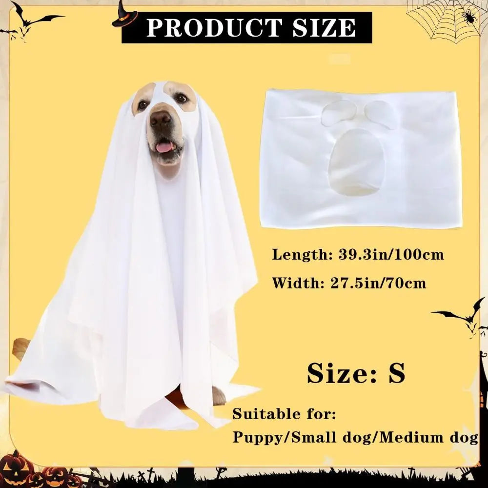Funny Breathable Dog Ghost Cape Scary Soft Halloween Ghost Dog Costume Decorative Ghost Dog Cloak Party