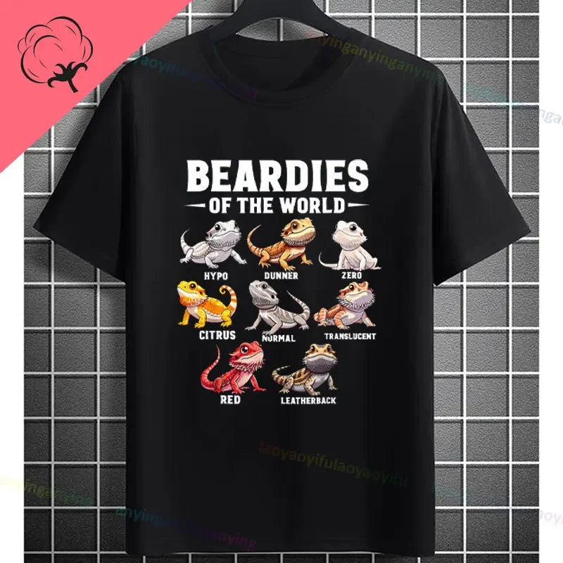 Men's "Bruh" Bearded Dragon Graphic T-Shirt Pure Cotton Short-sleeve Humor Style Tee Perfect Gift for Reptile Lovers