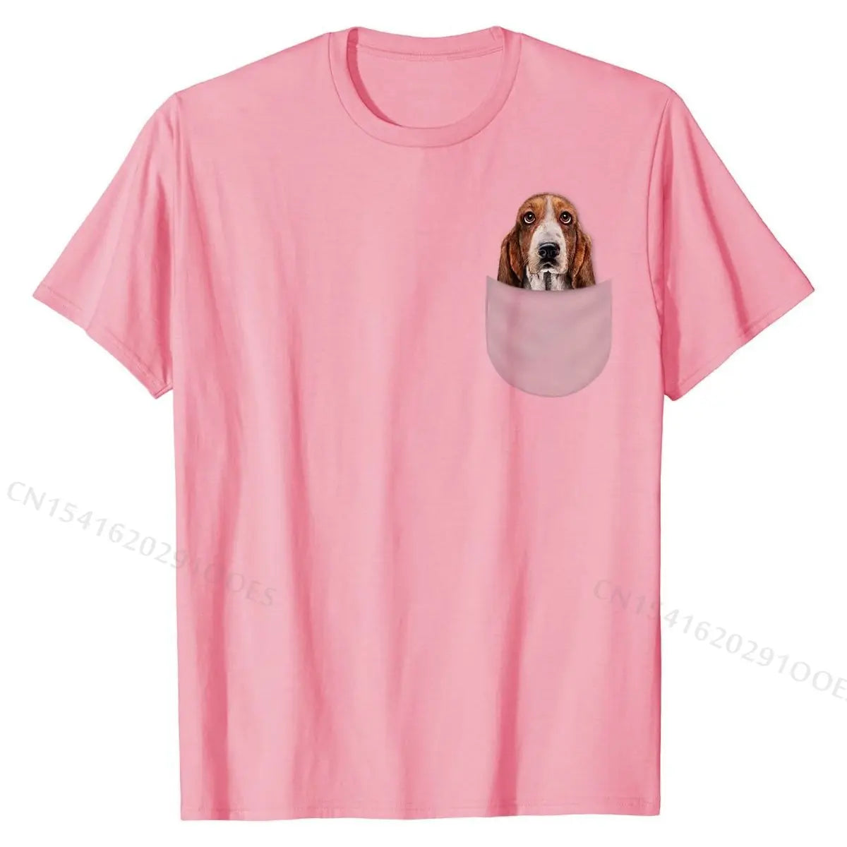 Basset Hound Gazing Out from Pocket T-Shirt