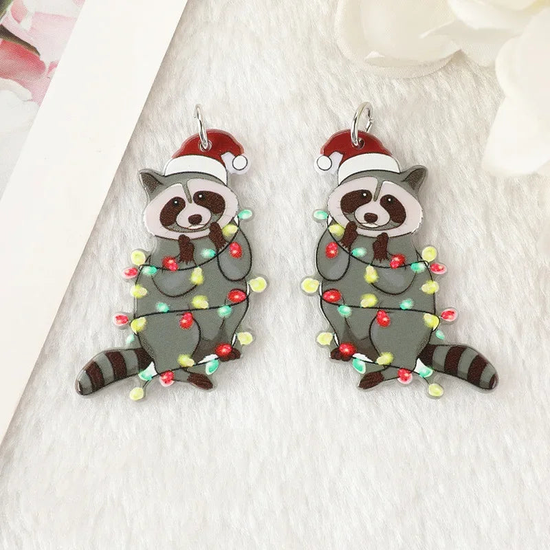 Yak Raccoon Christmas Tree Acrylic Charms Wholesale Bulk for Earring DIY Accessories 5PCS/LOT