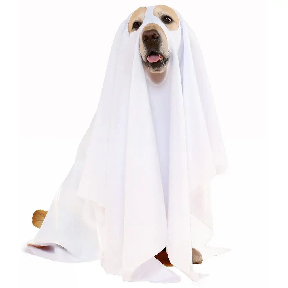 Funny Breathable Dog Ghost Cape Scary Soft Halloween Ghost Dog Costume Decorative Ghost Dog Cloak Party