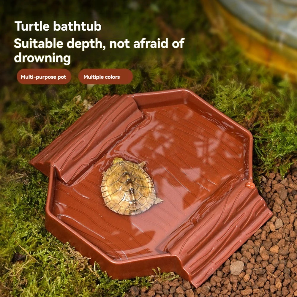 Turtles Bathing Pool Water Bowl with Slip Proof 35x28.50cm Friendly Habitat with Steps for Reptiles Resting and Soaking