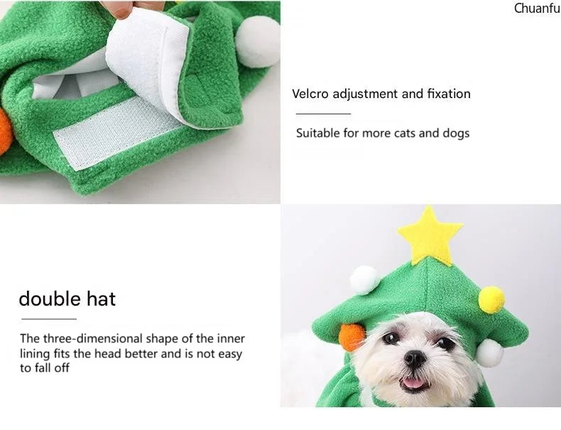 Christmas Pet Costume, Dog Cat Xmas Tree Outfit, Adjustable Warm Puppy Kitten Clothes, Hooded Pet Suit, Funny Festive Pet Dress