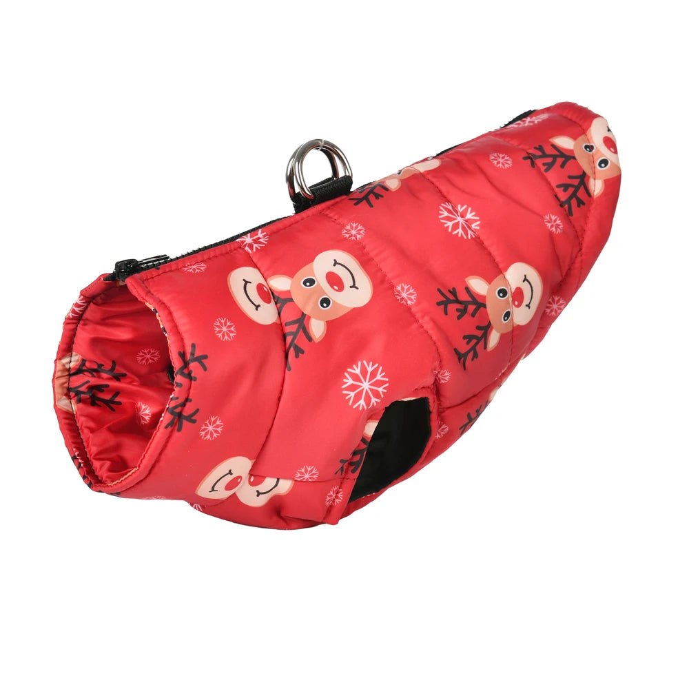 Christmas Dog Costume For Winter Festival Party Pet Jacket For Small Medium Dogs New Year Snowman Print Dogs Outfits With D-ring