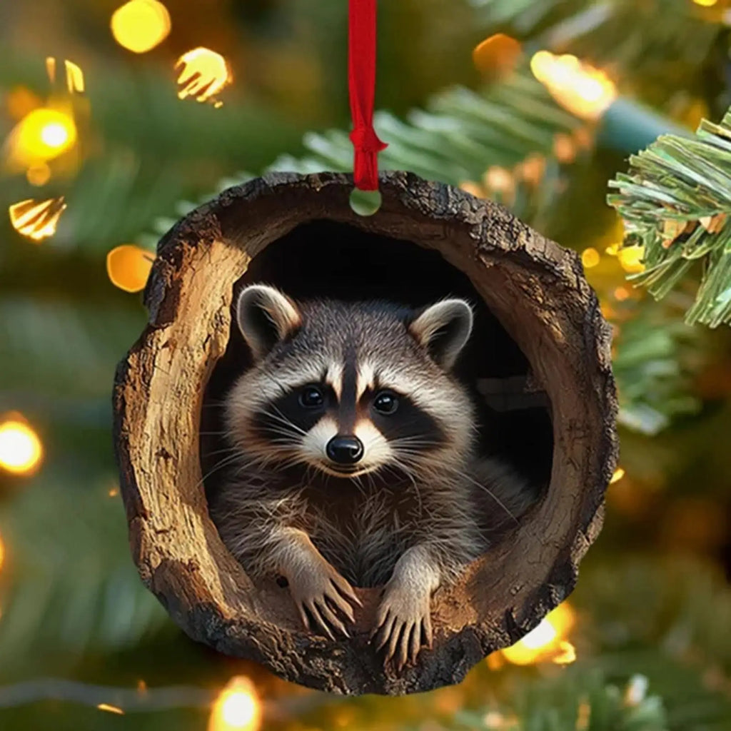 Christmas Raccoon Owl Acrylic Pendant 2D Animal Christmas Tree Pendant Ornament 2025 Xmas Navidad 2026 New Year Party Supplies