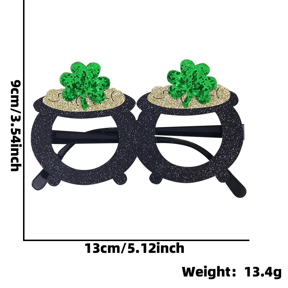 St. Patrick's Day Decorative Kids' Dress up Frame Green Hat Clover Plastic Glasses Frame 2025 Theme Irish Celebration Accessory