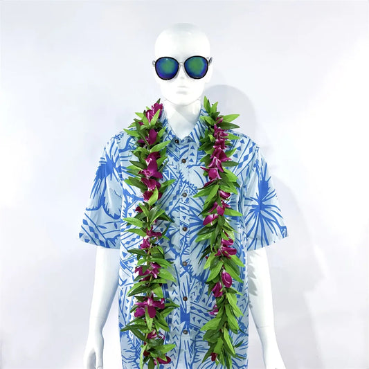 Popular Hawaii Maile Lei Double Ti Leaf With Strand of Purple
