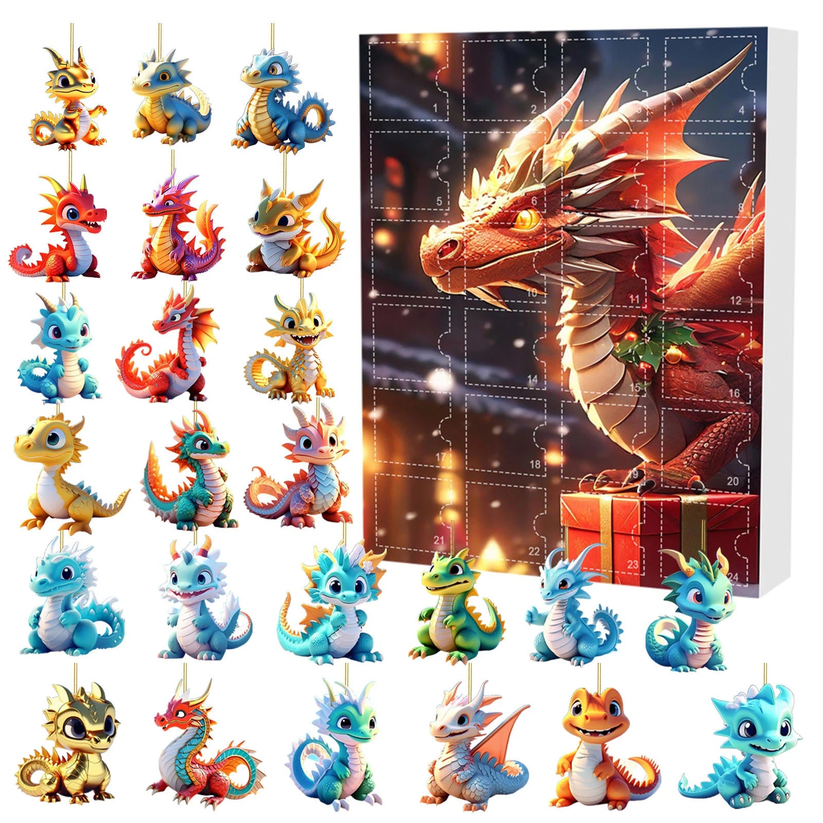 Dog/Dragon/Cat 24 Days Christmas Countdown Calendar Christmas Advent Calendar Xmas Countdown Calendar for Dog Lovers 2D