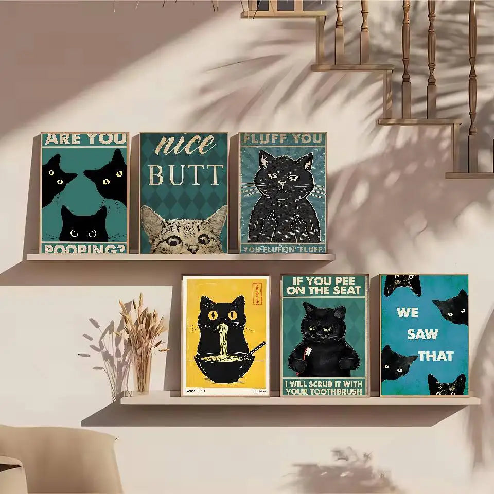 Black Cat Art Poster Wall Decor