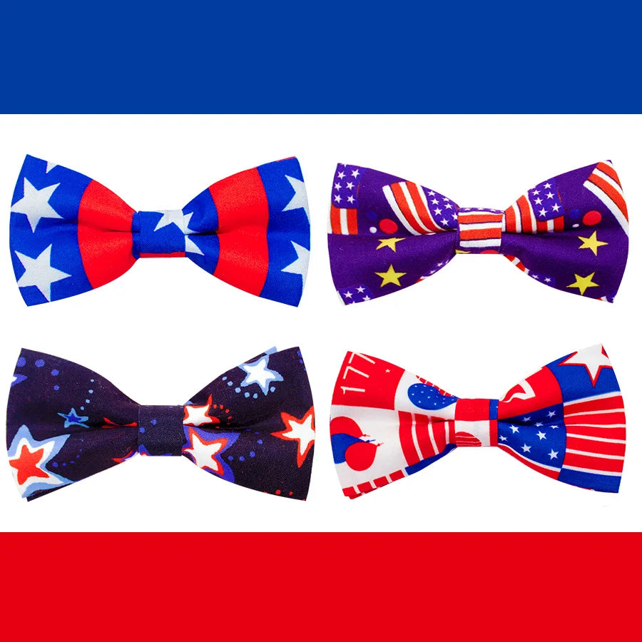 50/100ps American Independence Day Dog Accessories Dog Collar Bow Tie Slidable Dog Collar Accessories Pet Supplies For 4th July